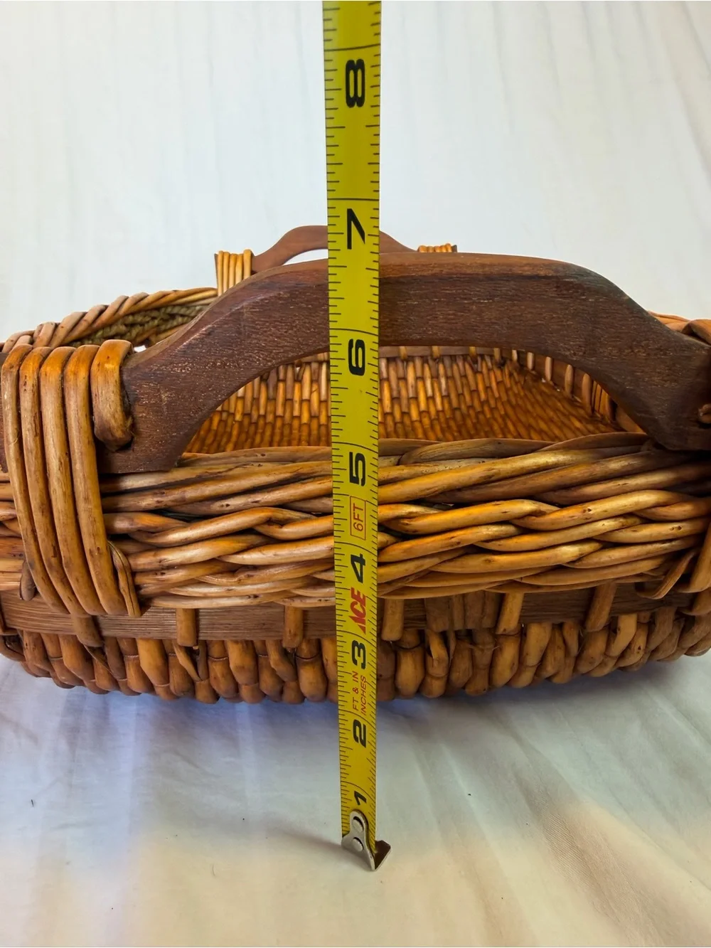 Vintage Wicker Rattan Nesting Baskets Set of 3 Wood Handles Braided Trim Cottage